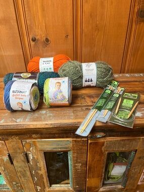 Assorted Yarn Bundle with Circular Needles - Green, Orange, Blue, Gray